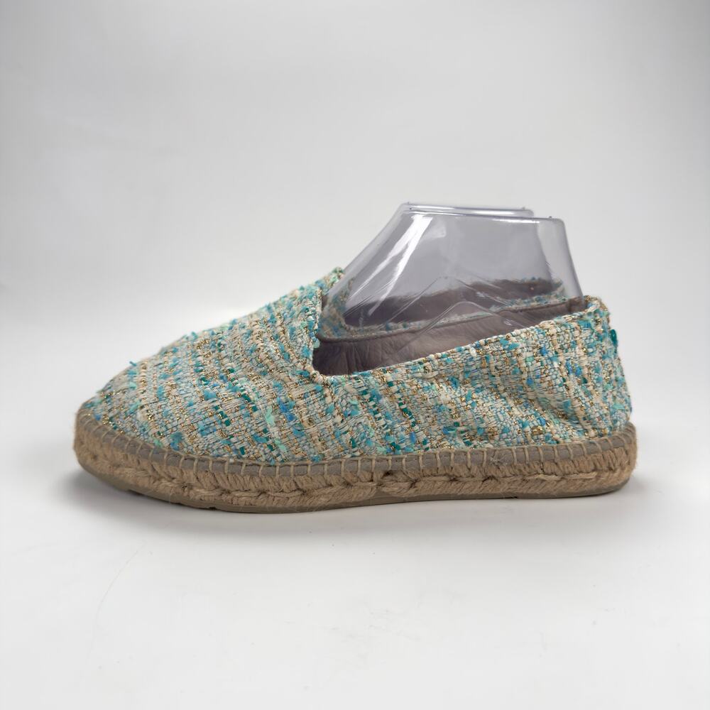 NWOT Anthropologie Manebi Tweed Espadrille Blue Flat Shoes Size US7.5 38 - Picture 5 of 12